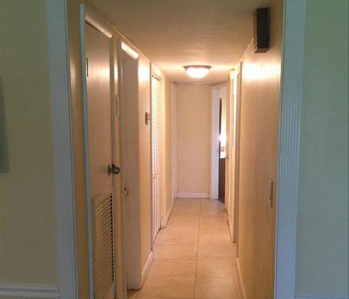 Cream colored hallway. 